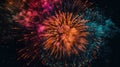 Celebration multicolored fireworks, copy space. 4 of July, 4th of July, Independence Day beautiful fireworks. Canada Day Royalty Free Stock Photo