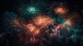 Celebration multicolored fireworks, copy space. 4 of July, 4th of July, Independence Day beautiful fireworks. Canada Day Royalty Free Stock Photo