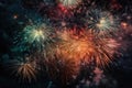 Celebration multicolored fireworks, copy space. 4 of July, 4th of July, Independence Day beautiful fireworks. Canada Day Royalty Free Stock Photo