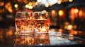 Celebration at night drink alcohol glass on table close up