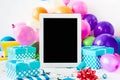 Celebration Online Shopping Party Background Balloonsn Tablet Blank Screen