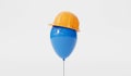 Celebration party balloon wearing a yellow construction hard hat. labor day background. 3D Rendering