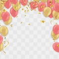 Celebration party banner with golden balloons and Pink Rose Gold serpentine Royalty Free Stock Photo