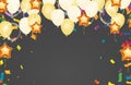 Celebration party banner with golden balloons and serpentine Royalty Free Stock Photo