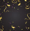 Celebration party banner with golden balloons and serpentine. on Royalty Free Stock Photo