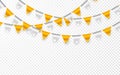 Celebration party banner. Golden and silver foil confetti and flag garland. Vector illustration