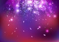 Celebration, party event, stars dust and confetti falling, scatter, explosion sparkle glowing purple concept abstract background Royalty Free Stock Photo