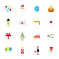 Celebration Party Icons. Set of Happy Holidays Icons Vector Illustration Color Icons Flat Style. Royalty Free Stock Photo