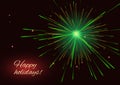 Green fireworks greeting holidays background