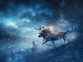 santa reindeer december night holiday christmas gift winter claus sleigh claus. Generative AI. Royalty Free Stock Photo