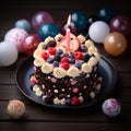 Celebration scene birthday cake with wishing card, top view Royalty Free Stock Photo