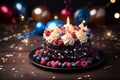 Celebration scene birthday cake with wishing card, top view Royalty Free Stock Photo