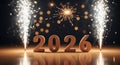 2026 Celebration Scene with Fireworks and Sparkling Light Effects Royalty Free Stock Photo