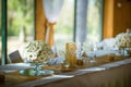 Celebration seating on wedding, table decorations with flowers for party or wedding Royalty Free Stock Photo