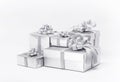 Celebration silver gift boxes on white background Royalty Free Stock Photo