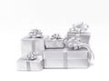 Celebration silver gift boxes on white background Royalty Free Stock Photo