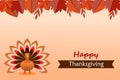 Celebration of Thanksgiving Day with turkey bird and autumn leaves. Happy Thanksgiving Day Greeting Card design Royalty Free Stock Photo