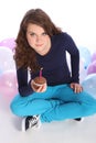 Celebration time for teenager girl chocolate cake Royalty Free Stock Photo