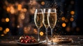 Celebration toast with three champagne glasses .New Year\'s cards