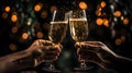 Celebration toast with two champagne glasses on new years eve. Royalty Free Stock Photo