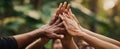 The celebration of unity and connection through hands raised in solidarity. AI generated image Royalty Free Stock Photo
