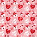 Celebration Valentine\'s Day. Hearts and gifts. Pink pattern .