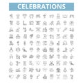 Celebrations icons, line symbols, web signs, vector set, isolated illustration Royalty Free Stock Photo