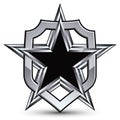 Celebrative vector silver emblem with black pentagonal star, 3d Royalty Free Stock Photo