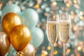 Celebratory Birthday background champagne balloons. Generate AI Royalty Free Stock Photo