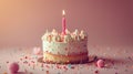 Celebratory Birthday Cake with a Single Candle Representing a Special Moment - AI Generated Royalty Free Stock Photo