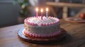 Celebratory Birthday Cake with a Single Candle Representing a Special Moment - AI Generated Royalty Free Stock Photo