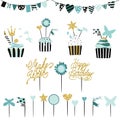 Celebratory cakes with set of decorations, toppers, candles and Royalty Free Stock Photo