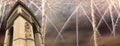 Celebratory colorful fireworks over the Arc de Triomphe, Paris, France.