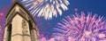 Celebratory colorful fireworks over the Arc de Triomphe, Paris, France.