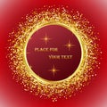 Celebratory design element Golden shiny circles on a red background. Royalty Free Stock Photo