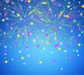 Celebratory fireworks on a blue background.