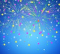 Celebratory fireworks on a blue background. Royalty Free Stock Photo