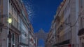 Celebratory fireworks for new year over rua augusta arch in lisbon