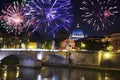 Celebratory fireworks over Sant ` Angelo Bridge. River Tiber. Rome. Italy Royalty Free Stock Photo