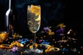 Celebratory French 75 cocktail, served in a champagne flute and garnished with a twist of lemon, surrounded by a festive Royalty Free Stock Photo