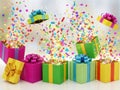 Celebratory gifts with confetti Royalty Free Stock Photo