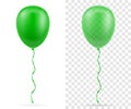 Celebratory green transparent balloons pumped helium with ribbon