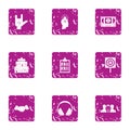 Celebratory mood icons set, grunge style