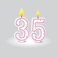 Celebratory 35th Birthday Candle Numbers. Vector illustration. EPS 10.