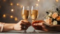 Celebratory toast, champagne flutes clink, love and happiness ignite generated by AI Royalty Free Stock Photo