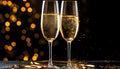 Celebratory toast, champagne flutes, gold bubbles, glowing confetti, illuminated party generated by AI Royalty Free Stock Photo