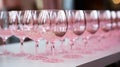 Celebratory toast with pink rose champagne glasses and bokeh lights in the background Royalty Free Stock Photo