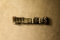 CELEBRITIES - close-up of grungy vintage typeset word on metal backdrop