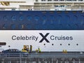 Celebrity Cruises logo on the side of a cruise ship Royalty Free Stock Photo