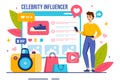 Celebrity Influencers Vector Illustration with Posts on Internet for Advertising Marketing, Daily Life or Endorse in Flat Cartoon